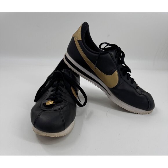 Nike Cortez 72 Black & Gold Leather Lace-Up Sneakers - Picture 1 of 10